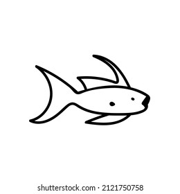 Vector simple illustration with tropical fish on white isolated background.Ocean,Summer underwater animal hand drawn in doodle style.Design for postcards,stickers,packages,social media,web,coloring.