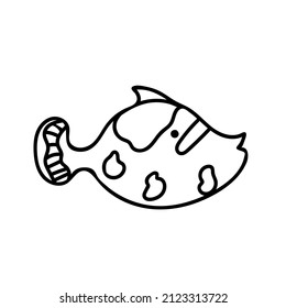 Vector simple illustration with tropical fish on white isolated background.Ocean,Summer underwater animal hand drawn in doodle style.Design for postcards,stickers,packages,social media,web,coloring.