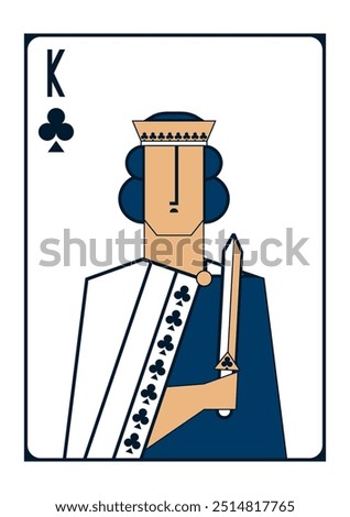 Vector simple image of a king of clubs in a robe and with a short sword in his hand 