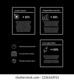 Vector simple infographic with cards, icons and statistic numbers. White and black version