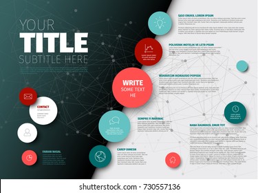 Vector Simple Infographic Report Template With Circles And Icons - Teal And Red Version