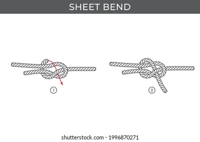 Vector simple instructions for tying a Sheet band. Three steps. Isolated on white background.