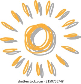 Vektor einfache, handgezeichnet Linien, Doodle von Gelb mit Schatten, orangefarbenen Ray oder Berst der Sonne für Banner, Hintergrund, Tapete, Deckel etc. 