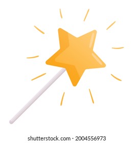 Vector simple isolated icon. Children magic wand sticker with shining star at the end. Design element of magic and sorcery.