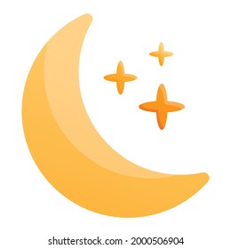 Vector simple isolated illustration. Yellow crescent icon with stars. The moon as an element of children design on the theme of sleep and the night sky.