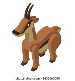 Vector simple isometric illustration of toy gazelle antelope wild animal zoo icon