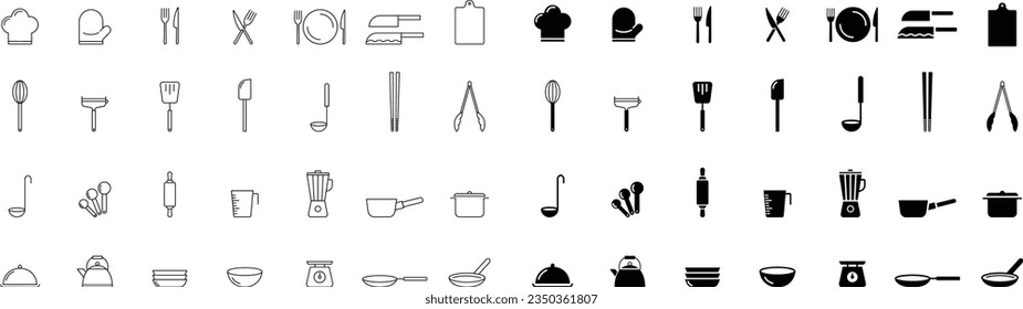 Vector Simple Kitchen Utensil Icon Set