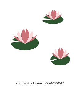 Vector simple lilly pads with lotus flower. Isolated on white background.