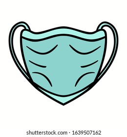 Vector simple line art icon of medical mask like a shield against viruses