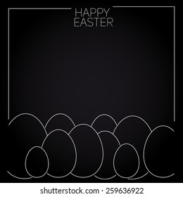 Vector simple line dark drawing Happy Easter card. Easter eggs, line drawing