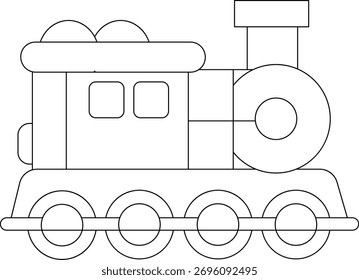 Dibujo simple de la línea del Vector de un tren de la historieta con cuatro ruedas, aislado en el fondo blanco