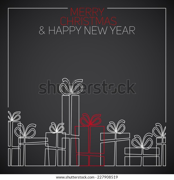 Vector simple line drawing christmas card