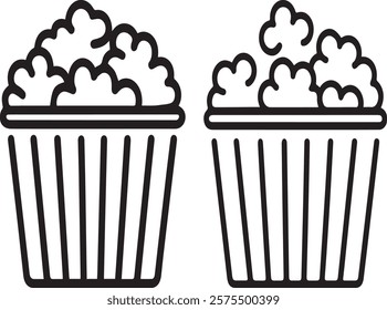 vector simple line drawing of a popcorn bucket filled with popcorn.