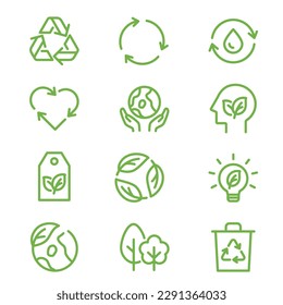 Vector simple line icon set for eco,  recycle or sustainable products.