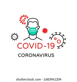 Vector simple line icon. Stop Coronavirus COVID-19. Illustration in flat design, on white background, isolated.