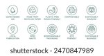 Vector simple line icons and illustration, eco, bio and organic packaging badges, ecological, environment friendly and sustainable development, eco and ocean friendly, plastic free,  compostable