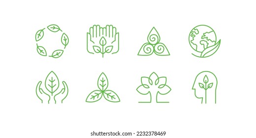 Vector simple line icons and illustration, eco, bio and organic packaging badges, ecological, environment friendly and sustainable development, fresh natural ingredients cosmetics and products