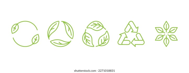 Vector simple line icons and illustration, eco, bio and organic packaging badges, ecological, environment friendly and sustainable development, fresh natural ingredients cosmetics and products