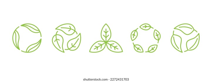Vector simple line icons and illustration, eco, bio and organic packaging badges, ecological, environment friendly and sustainable development, fresh natural ingredients cosmetics and products