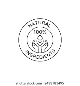 Iconos de línea simple e ilustración vectorial, insignias de embalaje ecológico, ecológico, ecológico, respetuoso del medio ambiente y desarrollo sostenible, ingredientes naturales frescos, cosméticos y productos, 100% n