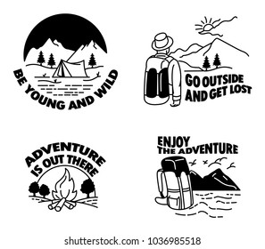 Vector simple line illustration for camping hiking theme 