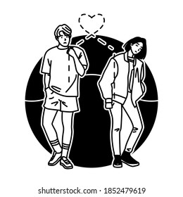 Vector Simple Line Illustration Couple  Relationship