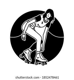 Vector Simple Line Illustration Girl with roller skates 