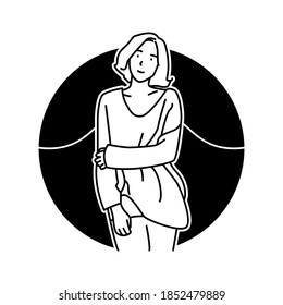 Vector Simple Line Illustration Girl Miss Someone