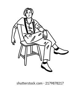 Ilustración de líneas simples vectores Hombres sentados con estilo