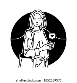 Vector Simple Line Illustration The Reality of Girls on Social Media