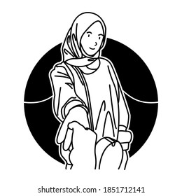 Ilustración de línea simple vectorial Shy Hijab Girl 