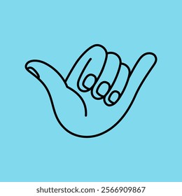 Vector simple linear illustration, hand poster, logo, print design template, hand drawn surfer gesture in minimal modern art style