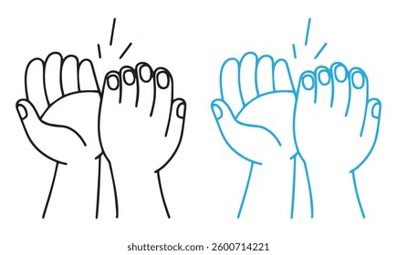 Vector simple linear illustration, hand poster, logo, print design template, hand drawn hands making high five, gesture in minimal modern art style. vector eps file