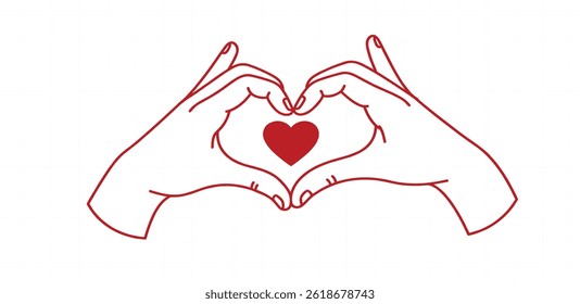 Vector simple linear illustration, hand poster, logo, print design template, hand drawn hands holding