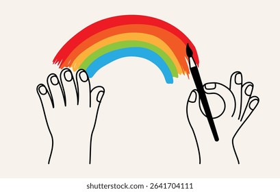 Vector simple linear illustrations, hands and gestures, hand drawn illustrations, poster, logo, print design template, craft or creative work concept, creative class, workshop print and banner