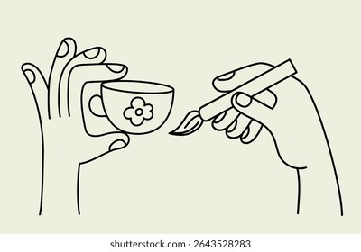 Vector simple linear illustrations, hands and gestures, hand drawn illustrations, poster, logo, print design template, craft or creative work concept, graphic designer professional, creative class