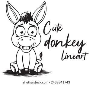 Vector simple lineart for children: cute donkey character for coloring book