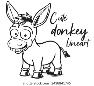 Vector simple lineart for children: cute donkey character for coloring book