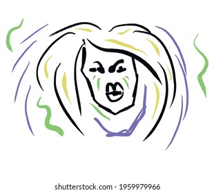 Vector simple lineart illustration: ugly old woman
