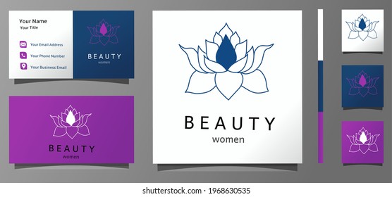 Vektor einfaches Lotus fllower Logo mit Visitenkartentamplate. Luxuriöse Markenidentität für Ihr Unternehmen. Elegantes Corporate Design auf einfachem Hintergrund .