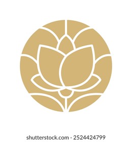 Vector simple lotus flower logo beige line design. template elegant element in trendy linear style. abstract emblem for floral shops or studios, wedding florists, creators of custom floral