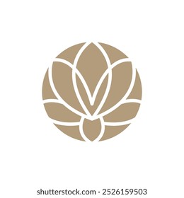 Vector simple lotus flower logo beige line design. template elegant element in trendy linear style. abstract emblem for floral shops or studios, wedding florists, creators of custom floral