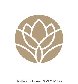 Vector simple lotus flower logo beige line design. template elegant element in trendy linear style. abstract emblem for floral shops or studios, wedding florists, creators of custom floral