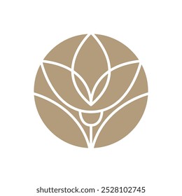 Vector simple lotus flower logo beige line design. template elegant element in trendy linear style. abstract emblem for floral shops or studios, wedding florists, creators of custom floral