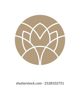 Vector simple lotus flower logo beige line design. template elegant element in trendy linear style. abstract emblem for floral shops or studios, wedding florists, creators of custom floral