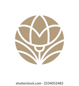 Vector simple lotus flower logo beige line design. template elegant element in trendy linear style. abstract emblem for floral shops or studios, wedding florists, creators of custom floral