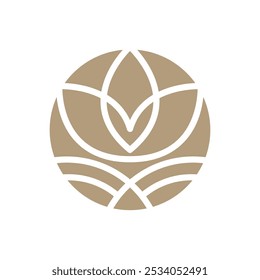 Vector simple lotus flower logo beige line design. template elegant element in trendy linear style. abstract emblem for floral shops or studios, wedding florists, creators of custom floral