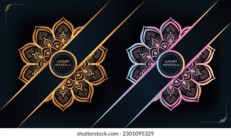 Vector simple luxury ornamental mandala design coloring background in gold color and pink color Round gradient floral mandala patterns design