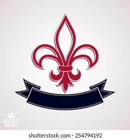 Vector simple majestic element, best for web and graphic design. Heraldic stylized blazon with decorative festive ribbon.