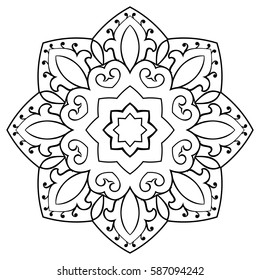 Vector simple mandala with abstract elements, isolated on white background. Oriental ethnic ornament. Design element.